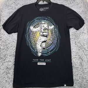 Into The AM Shirt Medium Black White Astronaut Space Take The Leap Pullover Mens